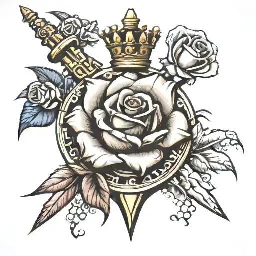 Rose with chess pieces and sword piercing tattoo design idea