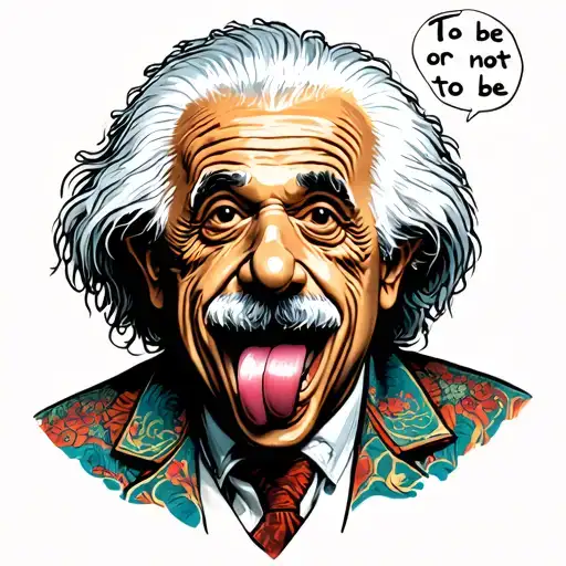 "To be or not to be" Monster Eddie as Albert Einstein with outstretched tongue tattoo design idea