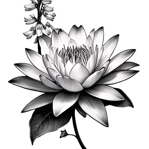 Waterlily And Larkspur tattoo design idea