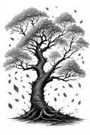 tree  with leaves falling tattoo design idea