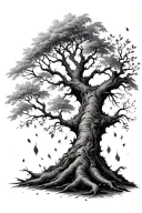 tree  with leaves falling tattoo design idea