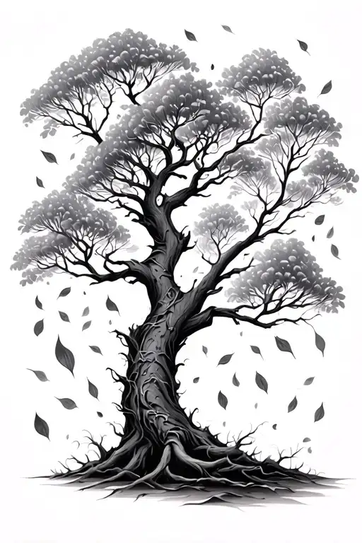 tree  with leaves falling tattoo design idea