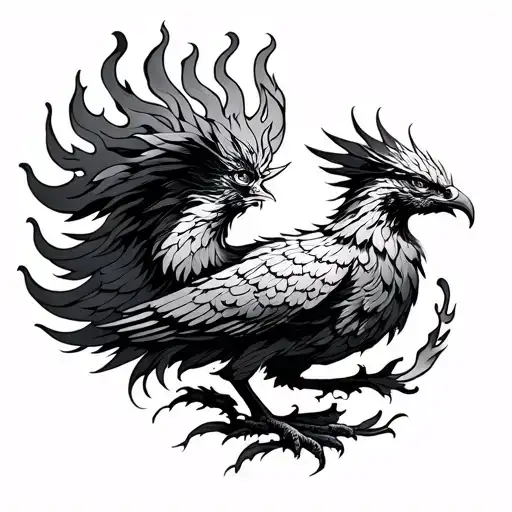 Simurgh and fire tattoo design idea
