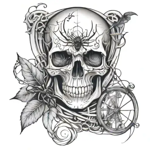 skull, hourglass, spider, spider webs tattoo design idea