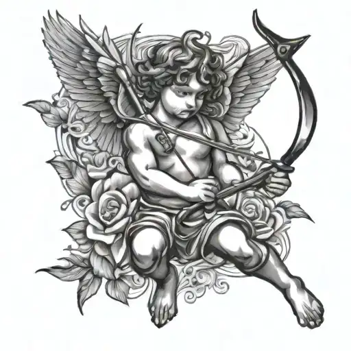 Cupid shooting arrows tattoo design idea