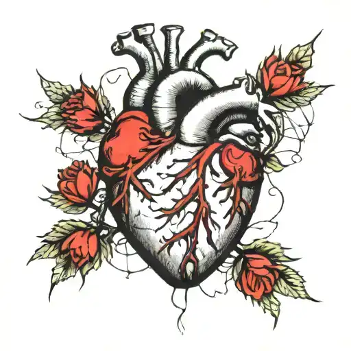 anatomical heart wrapped with barbed wire tattoo design idea