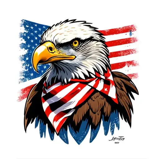 Bald Eagle wearing an American Flag bandana. tattoo design idea