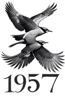 two birds flying with 1957 in roman numerals intertwined tattoo design idea