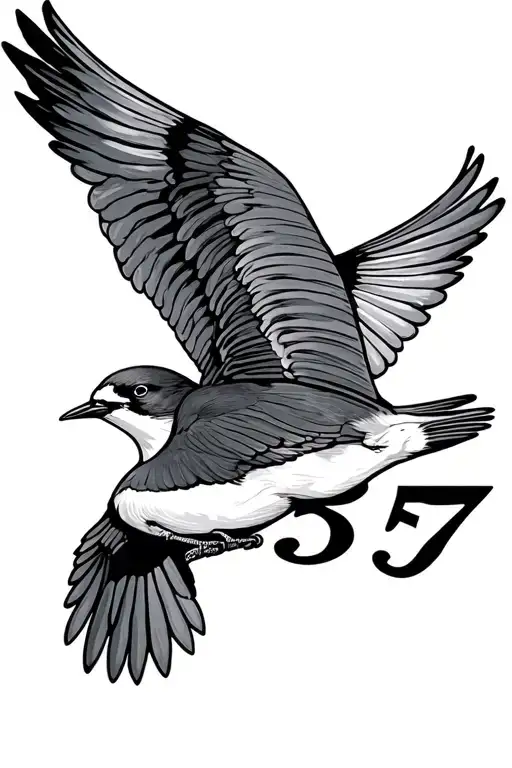 two birds flying with 1957 in roman numerals intertwined tattoo design idea