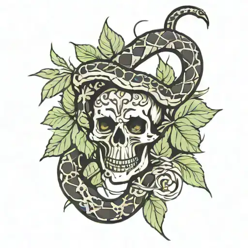 Snake and weed leaf  tattoo design idea
