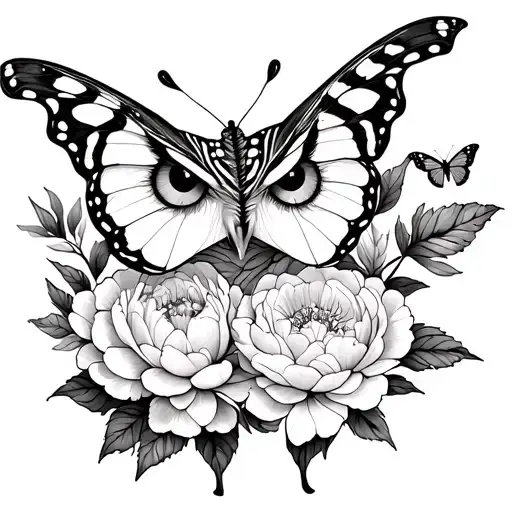 Tiger moon moth butterflies frogs with heart eyes owl peonies tattoo design idea