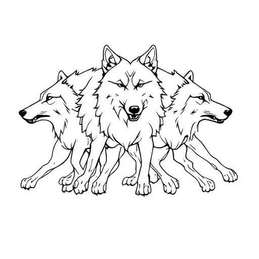 three wolves running front view tattoo design idea