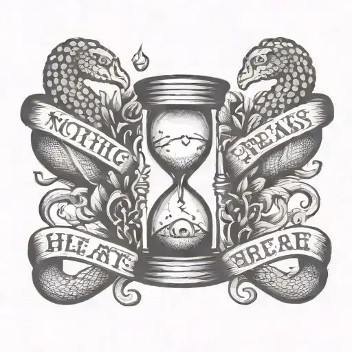 hourglass running with snake around it and with the inscription "nothing breaks like heart" tattoo design idea