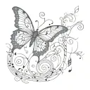butterfly music note intertwined tattoo design idea