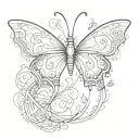 butterfly music note intertwined tattoo design idea