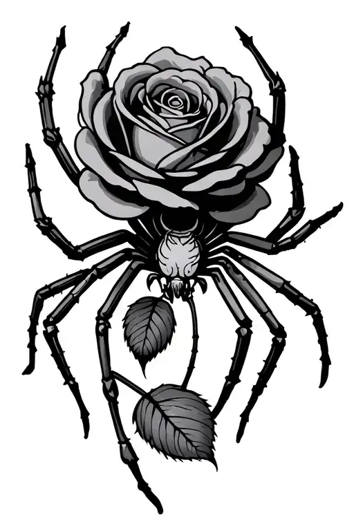 spider, but it has a rose for a body in a traditional style  tattoo design idea