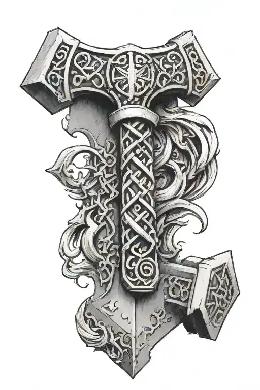 Can you come up with designs for a Nordic style shoulder tattoo that has Thor’s hammer mjolnir, with the vegvisir and th tattoo design idea