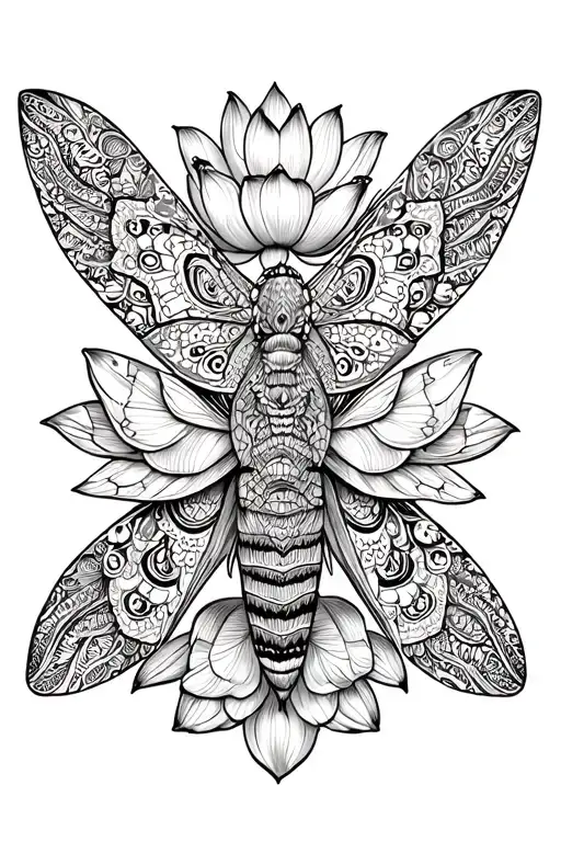 moth with lotus and mandala design featuring tattoo design idea