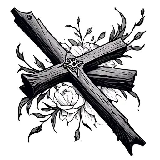 cross still here in cursive tattoo design idea