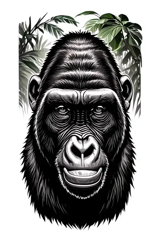 realistic gorilla in a jungle setting tattoo design idea