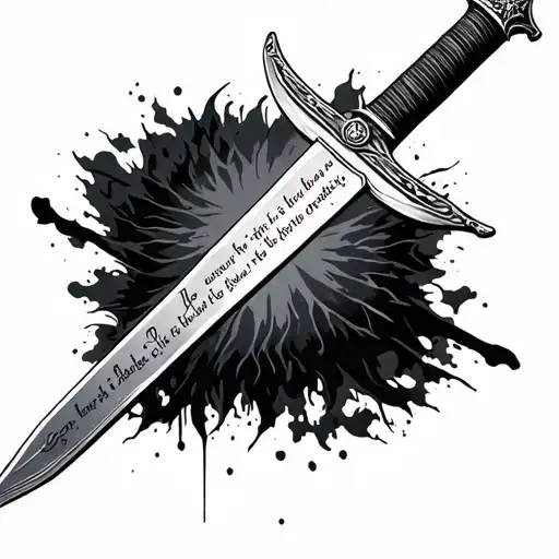 a sword with bible scripture tattoo design idea