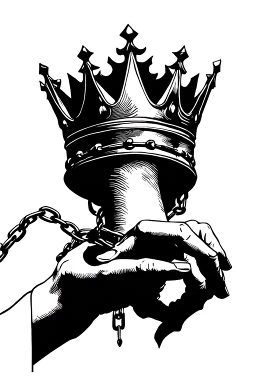 shackled hand reaching for a crown tattoo design idea