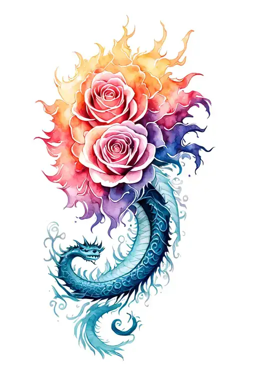 dragon, bear, tree of life, sheild, prosperity rose, watercolor arm sleve tattoo design idea