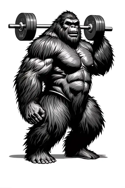 jacked Sasquatch deadlifting 1000 lbs tattoo design idea