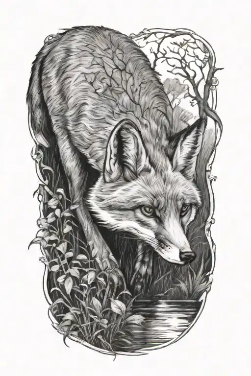 fox stalking tattoo design idea