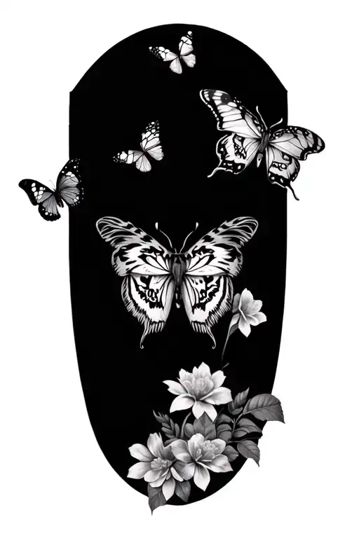 butterflies, tiger, flowers surrounding tattoo design idea