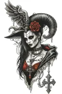 vampire woman wearing ankh neckless cross tattoo design idea