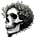 tree growing out of a skull with silhouette of a women  tattoo design idea