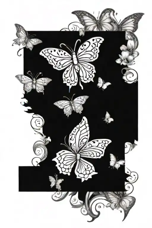 black and gray back tattoo Hawaiian flowers and butterflies tattoo design idea