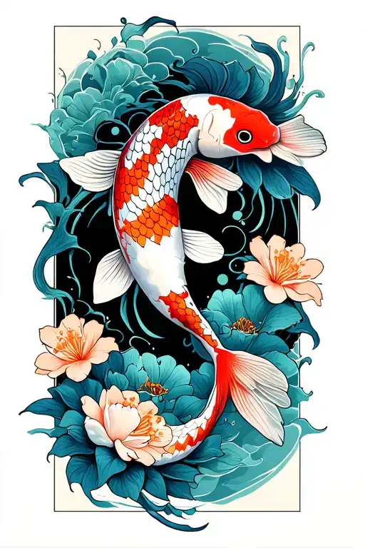 KOI Fish with Loto Flower Flowers tattoo design idea