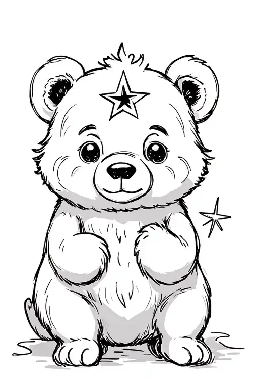 cute bear cub and north star tattoo design idea