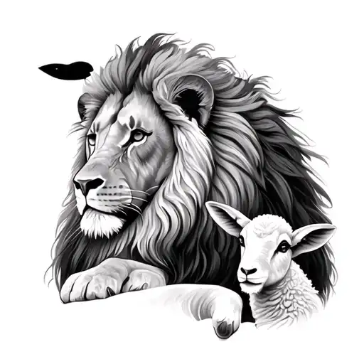 Lion and a lamb combine tattoo design idea