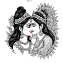 Mor Pankh with Radha Krishna Name Written tattoo design idea