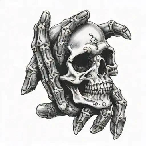 hand tattoo featuring skeleton fingers with skull on hand tattoo design idea