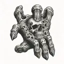 hand tattoo featuring skeleton fingers with skull on hand tattoo design idea