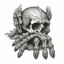 hand tattoo featuring skeleton fingers with skull on hand tattoo design idea