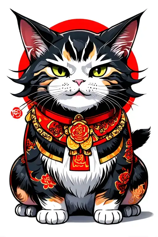 monmon japanese cat tattoo design idea