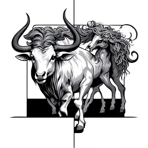 taurus and aquarius zodiac sign tattoo design idea