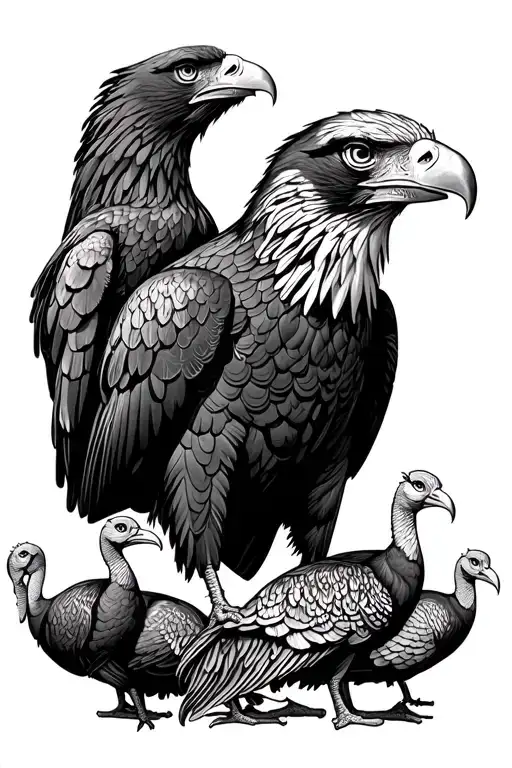 eagle surrounded by turkeys tattoo design idea