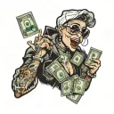 gangsta bitch with dollars 💵 and laugh tattoo design idea