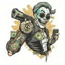 gangsta bitch with dollars 💵 and laugh tattoo design idea
