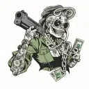 gangsta bitch with dollars 💵 and laugh tattoo design idea