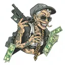 gangsta bitch with dollars 💵 and laugh tattoo design idea