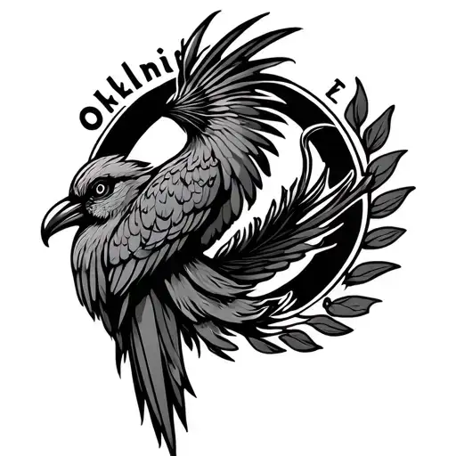 Oaklandish logo with quetzal bird around it with its long tail tattoo design idea