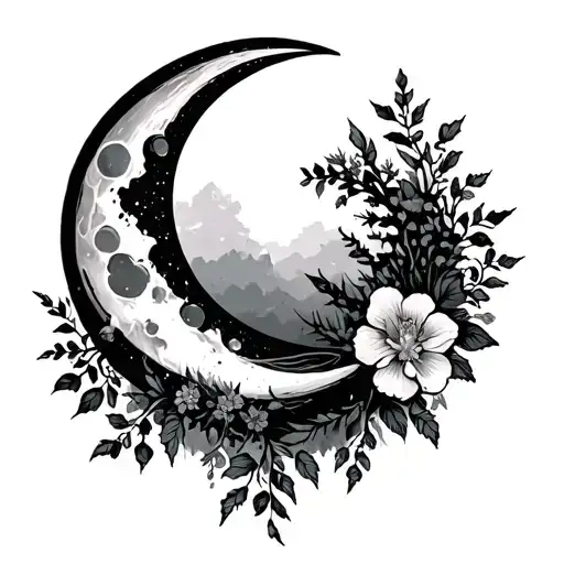 forest moon beloved floral tattoo design idea