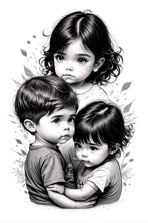 big brother baby brother and a little girl in the middle back view tattoo design idea